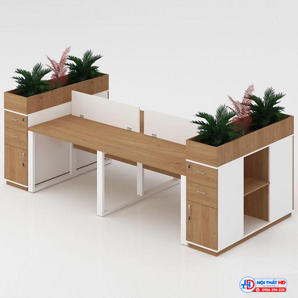 Bàn làm việc 4 chỗ kèm kệ trang trí