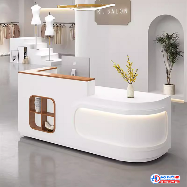 Quầy lễ tân chữ l bo cong 1m6 lthd043