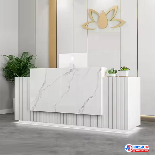 Quầy lễ tân văn phòng vân đá hiện đại 2m lthd047