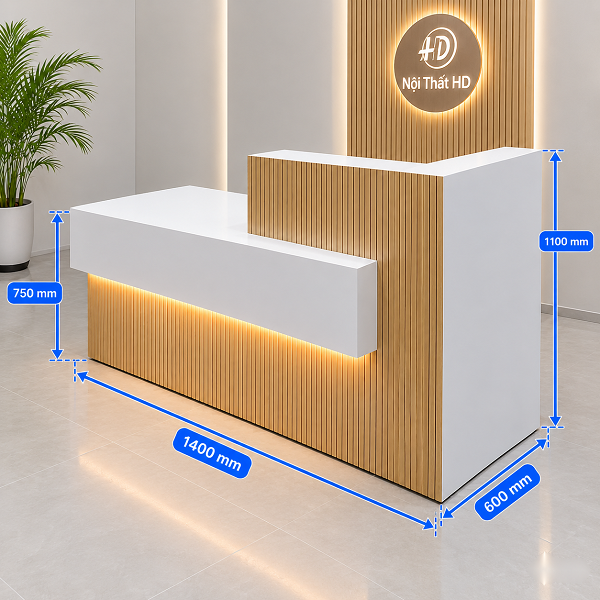 Thông số quầy lễ tân 1m4 lam sóng