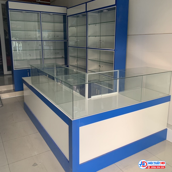 Tủ trưng bày điện thoại chữ l 1m2 x 1m4 tbhd023