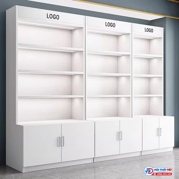 Tủ trưng bày mỹ phẩm màu trắng 3m x2m tbgd06