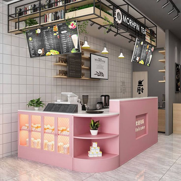 Quầy pha chế màu hồng 1m6 x 1m2 pch04