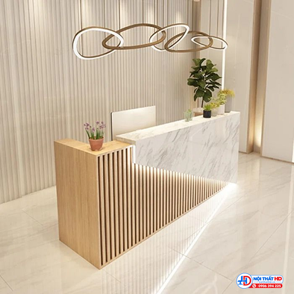 Quầy lễ tân thẳng 1m8 vân đá lthd086