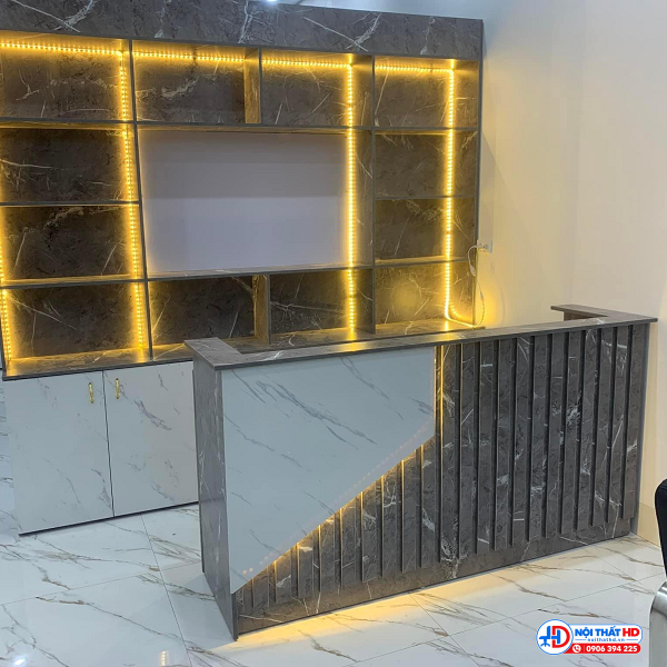 Quầy lễ tân vân đá phối lam sóng lthd072