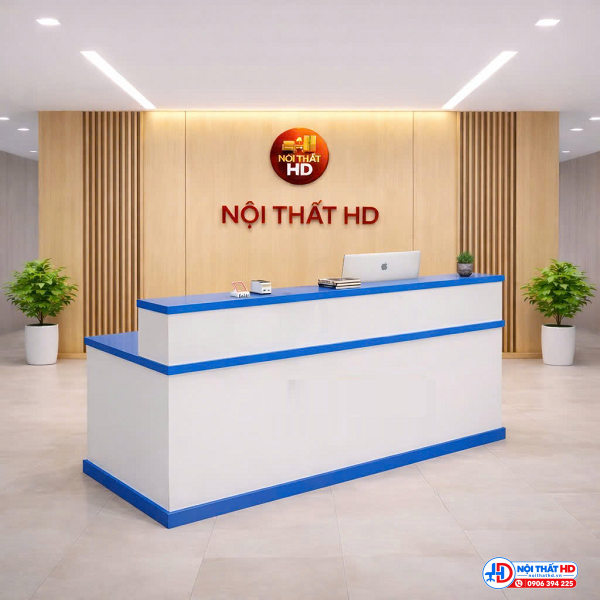 Bàn tiếp tân 2m trắng phối xanh lthd0109