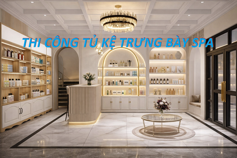 Thi công tủ kệ trưng bày spa