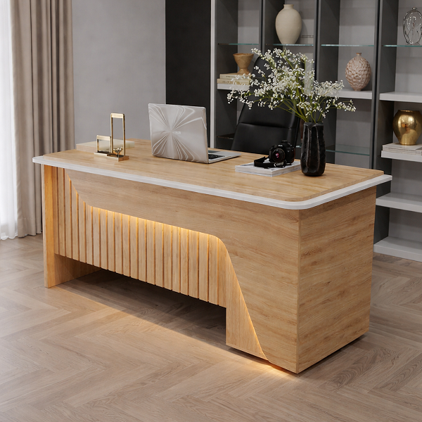 Bàn giám đốc 1m4 trắng vấn gỗ bgd016