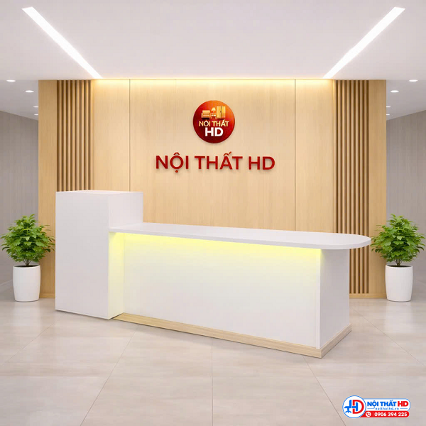 Quầy lễ tân 3m trắng có đèn led lthd0108