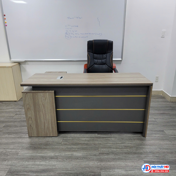 Bàn giám đốc chữ l 1m6 x 1m2 nẹp viền vàng bgd025