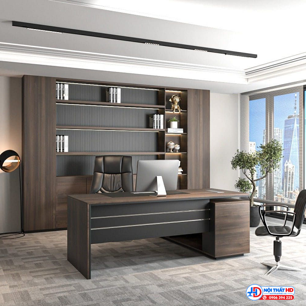 Bàn giám đốc chữ l 2m phối viền bạc bgd030