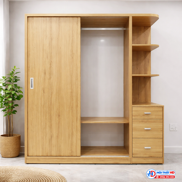 Tủ quần áo 1m4 kèm kệ trang trí tahd017