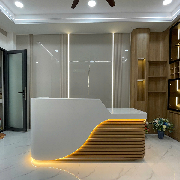 Quầy lễ tân 1m8 bo cong lam sóng lthd124