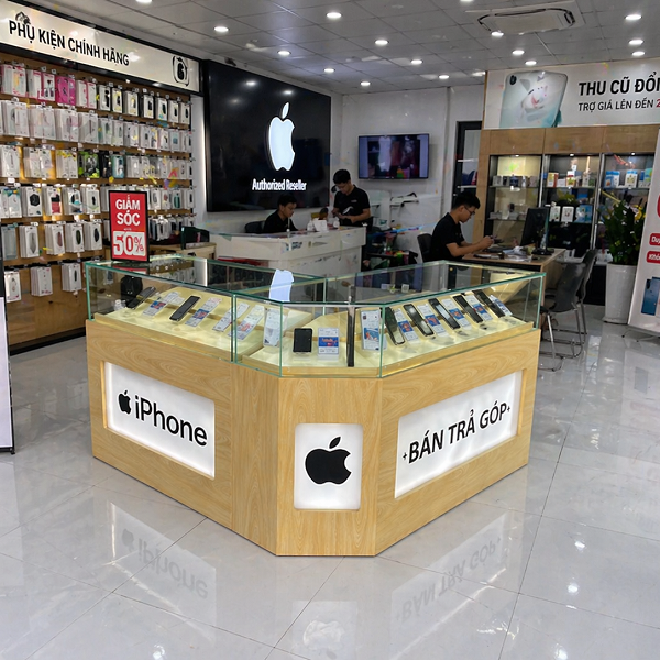 Tủ trưng bày điện thoại chữ l 1m8 tbhd088