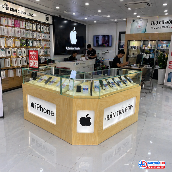 Tủ trưng bày điện thoại chữ l 1m8 tbhd088