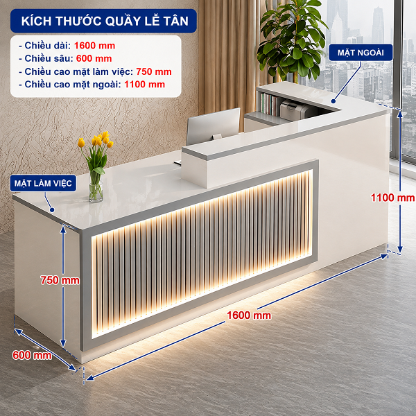Thông số quầy lễ tân chữ l 1m6 x 1m2