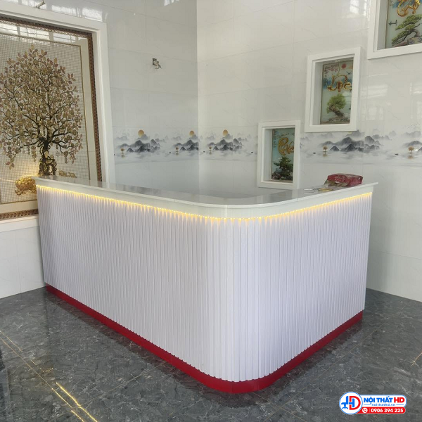 Quầy pha chế chữ l 1m6 x 1m2 lam sóng trắng