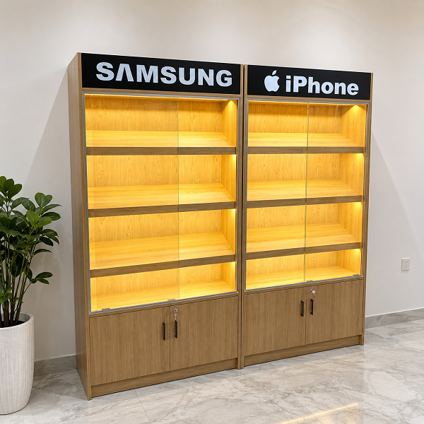 Tủ trưng bày điện thoại ốp tường 1m x 2m tbhd095