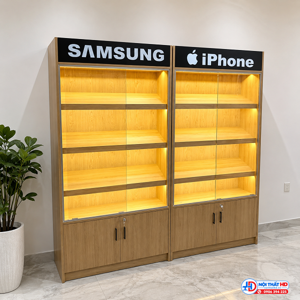 Tủ trưng bày điện thoại ốp tường 1m x 2m tbhd095