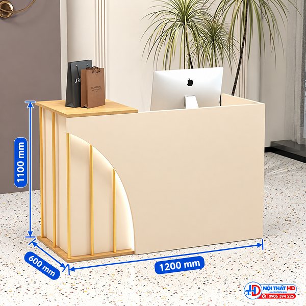 Thông số kích thước quầy lễ tân 1m2 có đèn hiện đại