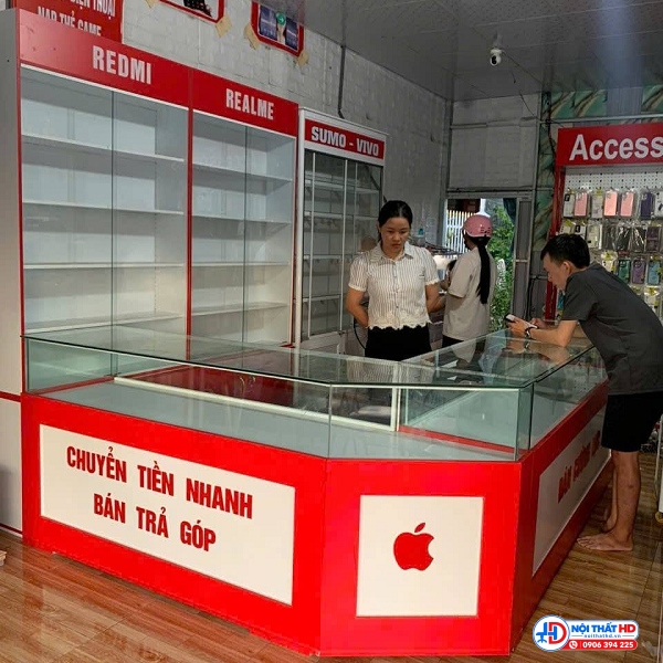 Tủ trưng bày điện thoại chữ l 1m6 x 1m2 tbhd104