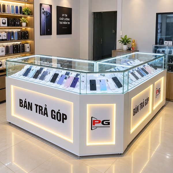 Tủ trưng bày điện thoại màu trắng 1m2 tbhd108