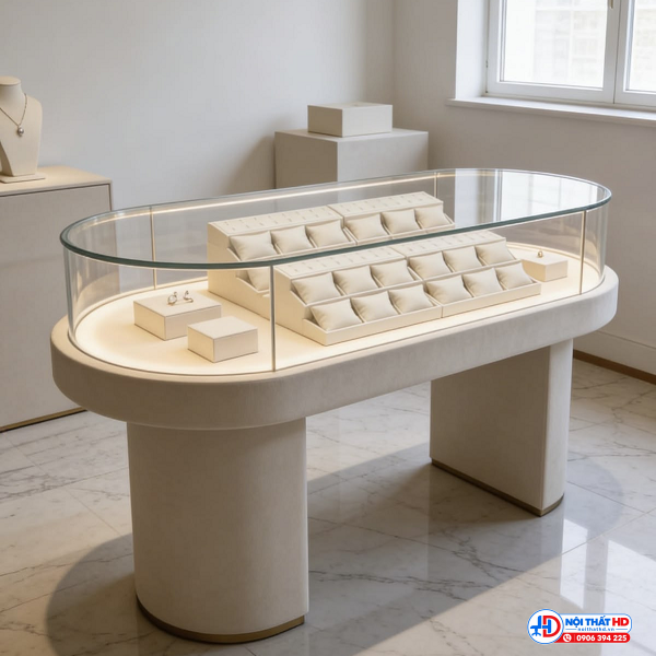 Tủ trưng bày trang sức bo cong hiện đại tbhd103